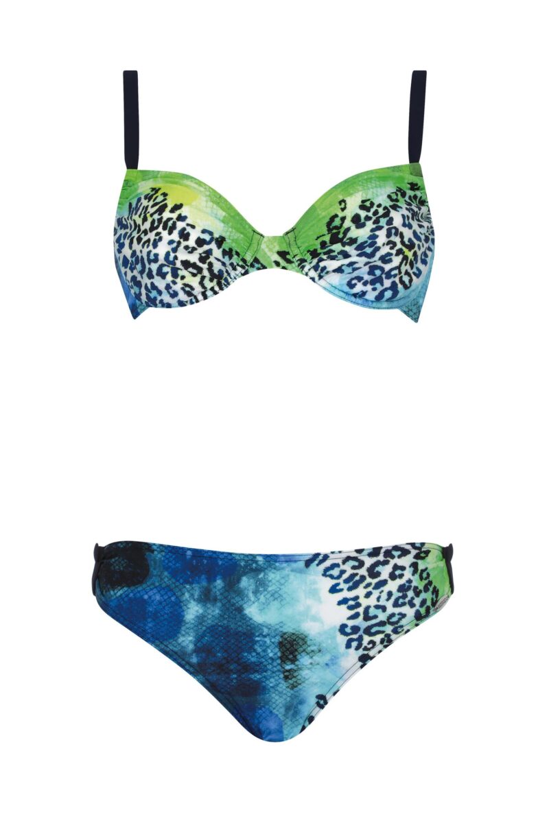 Lingerie By M - Sunflair Mix&Match Bikini OT Blauw - Ervaar het wilde dierenprint van deze Sunflair bikini in helder groen en blauw. Met verstelbare bandjes, vormbeugel en verstelbare slip.