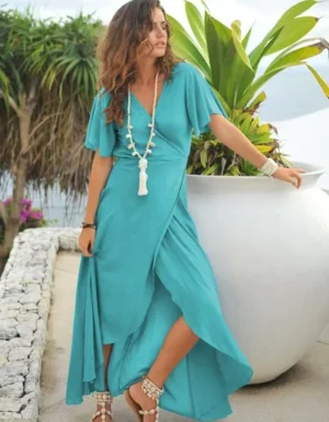 Hot Lava Dani Overslag Jurk Turquoise